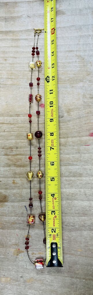 MURANO GOLD FOIL AND RED BEADED NECKLACE