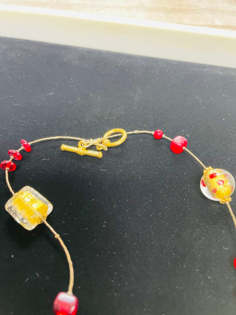 MURANO GOLD FOIL AND RED BEADED NECKLACE