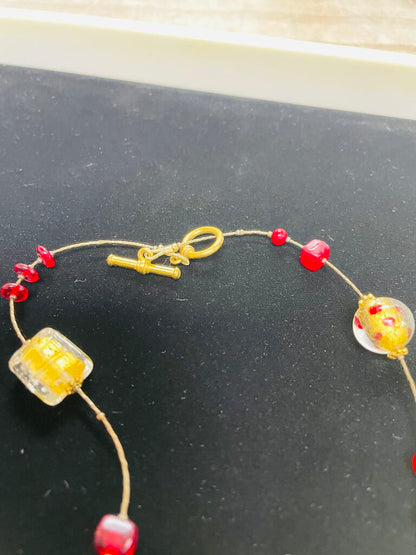MURANO GOLD FOIL AND RED BEADED NECKLACE