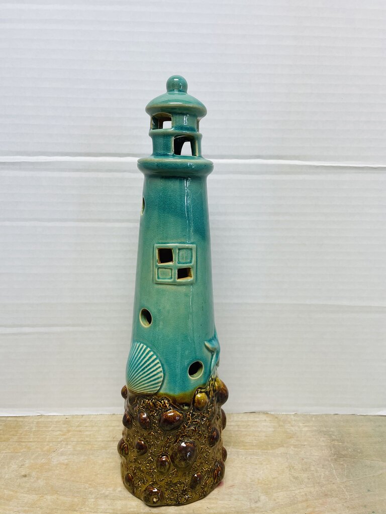 CERAMIC BLUE CRACKLE LIGHT HOUSE GLAZED