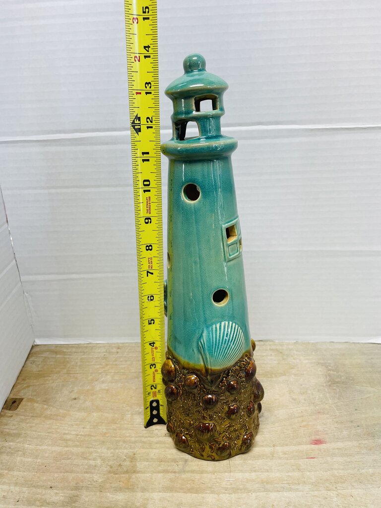 CERAMIC BLUE CRACKLE LIGHT HOUSE GLAZED