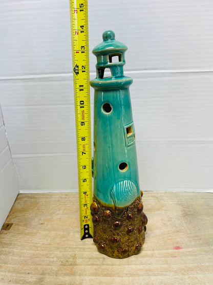 CERAMIC BLUE CRACKLE LIGHT HOUSE GLAZED