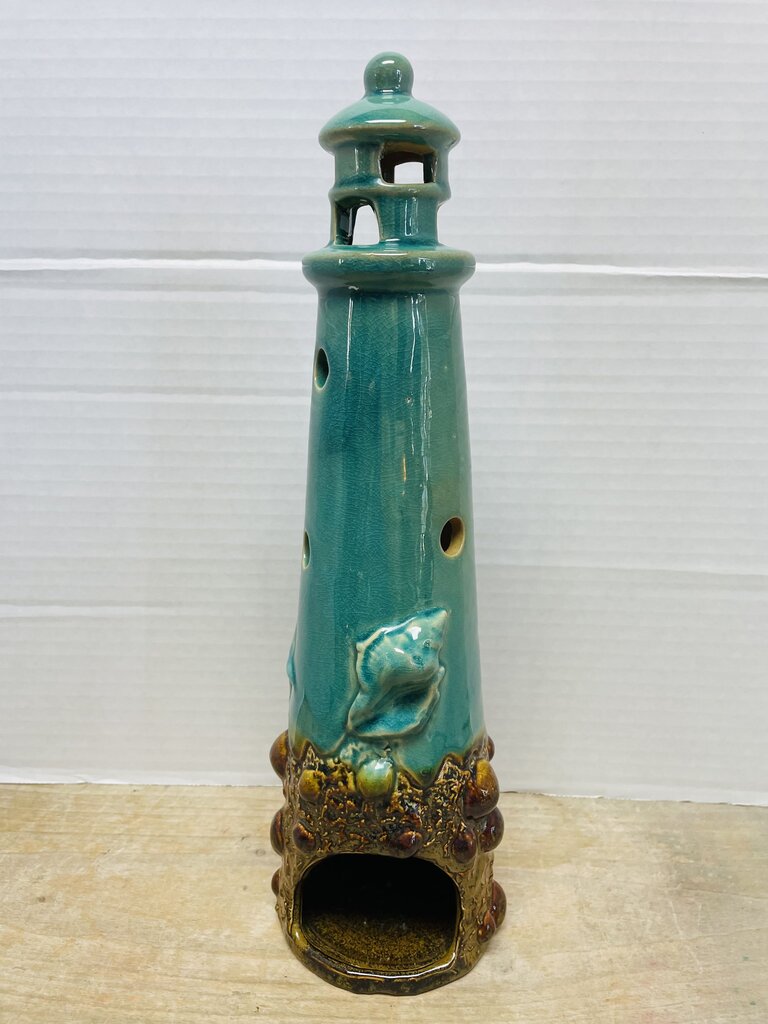 CERAMIC BLUE CRACKLE LIGHT HOUSE GLAZED