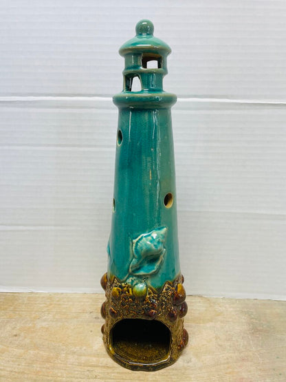 CERAMIC BLUE CRACKLE LIGHT HOUSE GLAZED