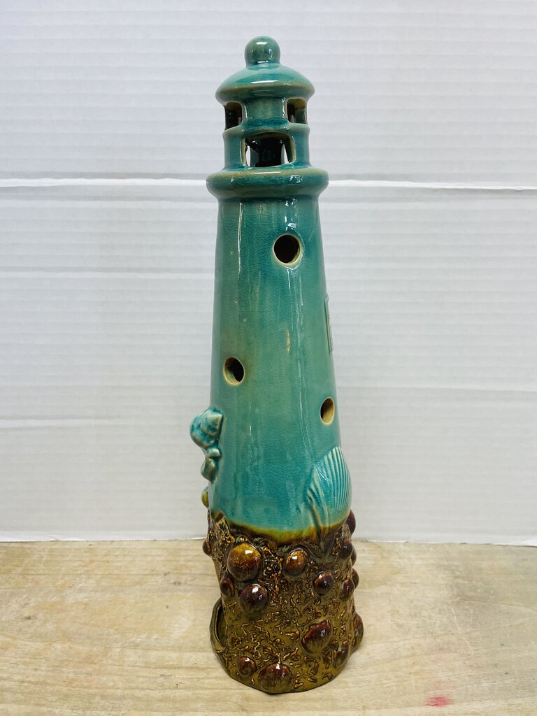 CERAMIC BLUE CRACKLE LIGHT HOUSE GLAZED