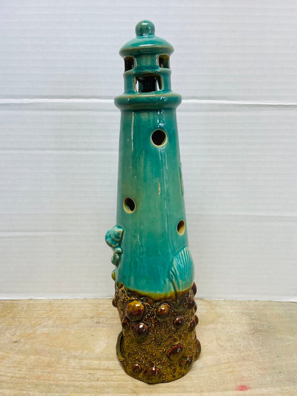 CERAMIC BLUE CRACKLE LIGHT HOUSE GLAZED