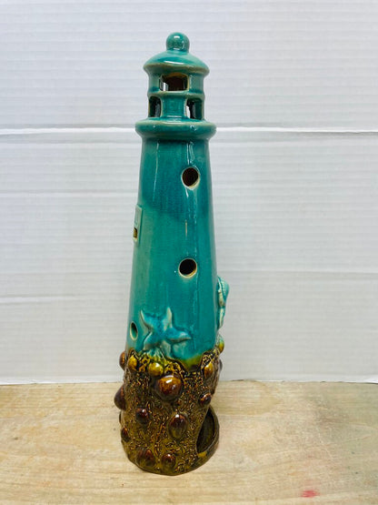 CERAMIC BLUE CRACKLE LIGHT HOUSE GLAZED