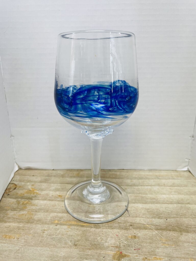 HAND BLOWN GLASS OCEAN WAVE SIGNED WINE GLASS