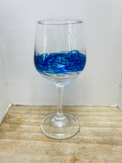 HAND BLOWN GLASS OCEAN WAVE SIGNED WINE GLASS