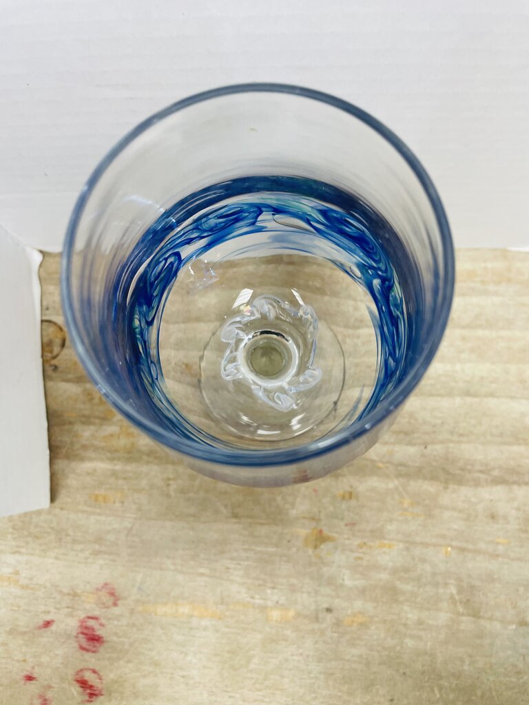HAND BLOWN GLASS OCEAN WAVE SIGNED WINE GLASS